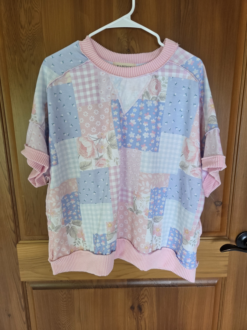 Patchwork Floral Short Sleeve Tee - Pink/Blue